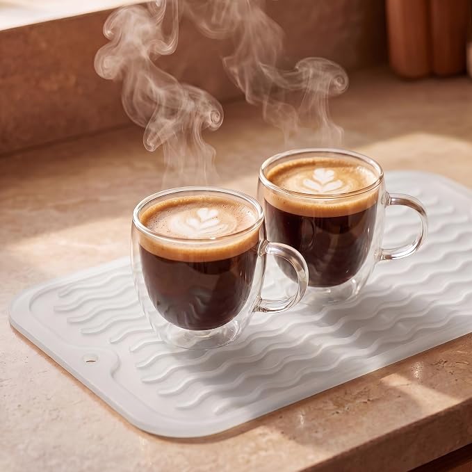 MicoYang Silicone Dish Drying Mat for Multiple Usage,Easy clean,Eco-friendly,Heat-resistant Silicone Mat for Kitchen Counter or Sink,Refrigerator or Drawer Liner Translucent S 12 inches x 6 inches