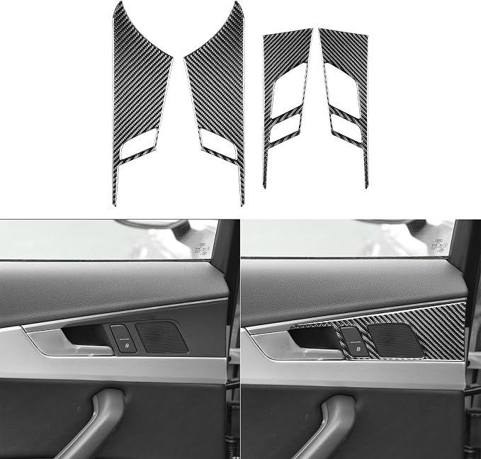 Real Carbon Fiber Trim for Audi Accessories | for B9 A4 S4 A5 S5 2020-2025 / RS5 2021-2025 Inner Door Handle Panel Interior Thick Overlay Decal - A