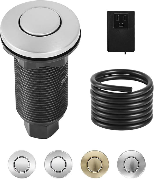 VEVOR Garbage Disposal Air Switch Kit, 3.5" Long Sink Top Air Switch for Food Waste Disposal, Brushed Silver Stainless Steel ON/OFF Air Push Button for Granite, Marble, and Quartz Countertops