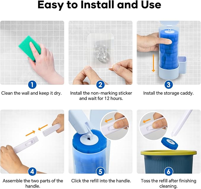 2 Pack Disposable Toilet Brush and Holder Set, Wall Mounted Toilte Wand Kit, Disposable Bowl Ceaner Wand and Caddy with 96 Refills for Closestool Cleaning