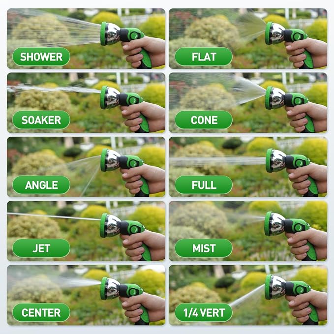 Besiter Garden Hose Nozzle Sprayer: 2 Pack 10 Watering Patterns Spray Nozzles Heavy Duty Metal Hose Head Hose Attachment, Thumb Control On Off Valve