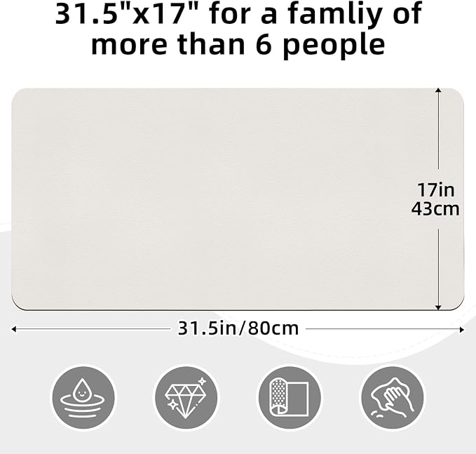 LOPNUR Kitchen Dish Drying Mat, 31.5"x17" Dish Drying Mats for Kitchen Counter, Diatomite Coffee Mat, Super Absorbent Dish Drying Pad, Heat Resistant Mat with Anti-slip Rubber Backed, Cream White