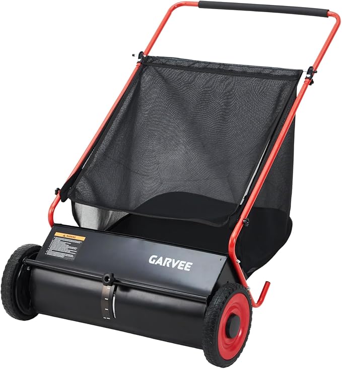 Push Lawn Sweeper, 26 in Leaf & Grass Collector with 7 cu. ft. Hopper Bag, Heavy Duty Yard Sweeper with Clear Dust Cover & Large Collection Bag for Lawn Yard Cleanup