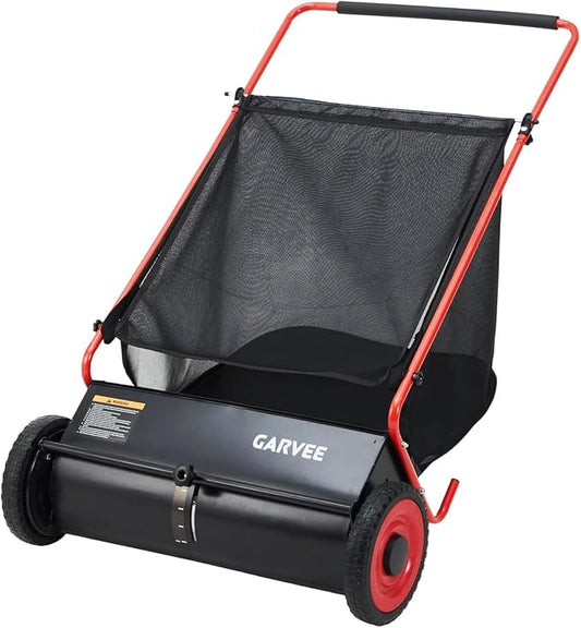 Push Lawn Sweeper, 26 in Leaf & Grass Collector with 7 cu. ft. Hopper Bag, Heavy Duty Yard Sweeper with Clear Dust Cover & Large Collection Bag for Lawn Yard Cleanup