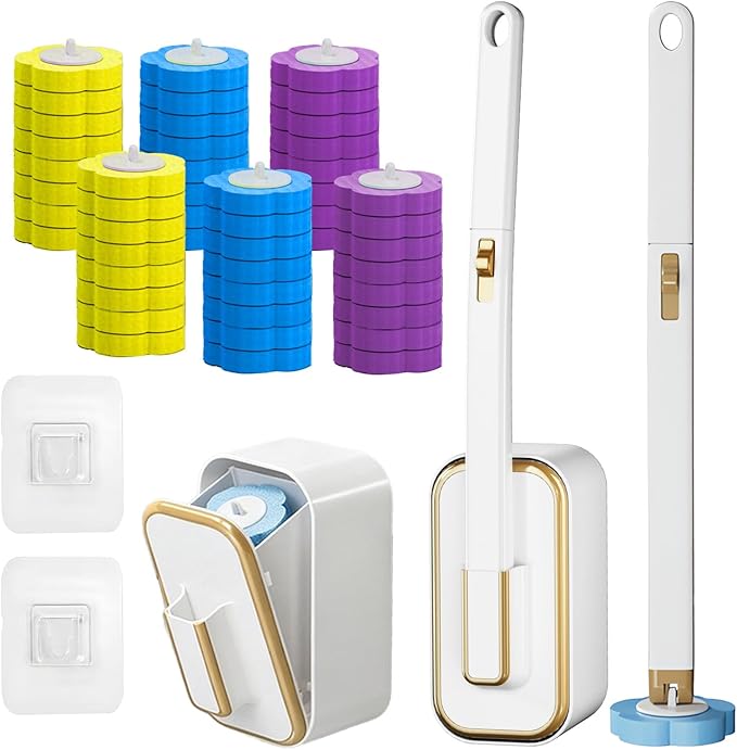 Disposable Toilet Brush Kit with 48 Refill Heads, Holder Storage Caddy Wall-Mounted Toilet Bowl Wand Scrubber for Bathroom Toilet Cleaner Toilet Bowl