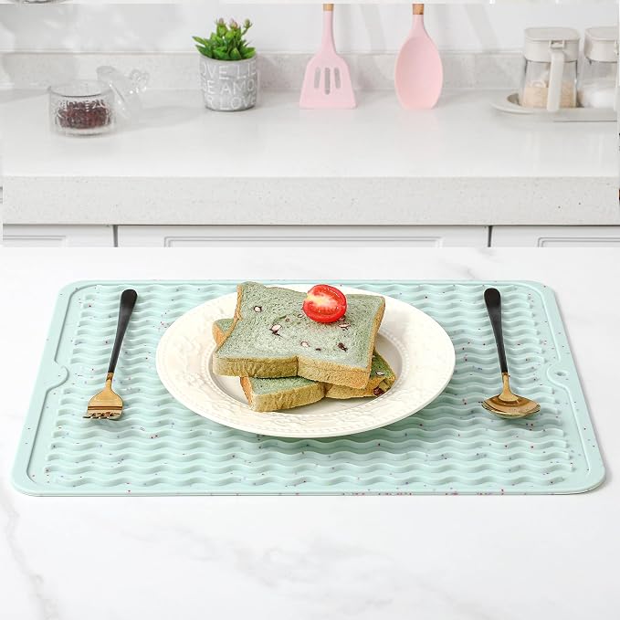 CAKETIME 2 Pack Multicolor Silicone Dish Drying Mat for Kitchen Counter Placemats Cooking Must Haves Household Dining Finds Simple Bathroom Dryer Rubber Work Place Covers 15"x11.5" Green