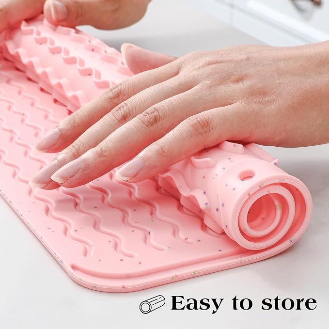 CAKETIME 2 Pack Multicolor Silicone Dish Drying Mat for Kitchen Counter Placemats Chef Mother Essentials Espresso Machine Station Utensil Holder Rack Washer Trivets Oven Tools Cute Girl Pink Gifts