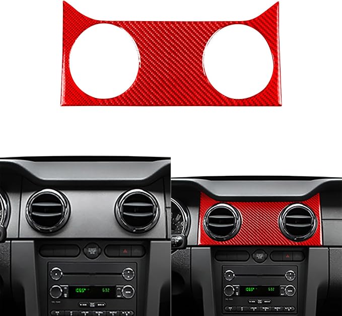 Red Real Carbon Fiber Trim for Ford Mustang Accessories | for GT Shelby 2005 2006 2007 2008 2009 Central Consoles Air Vent Wind Outlet Interior Thick Overlay Decal