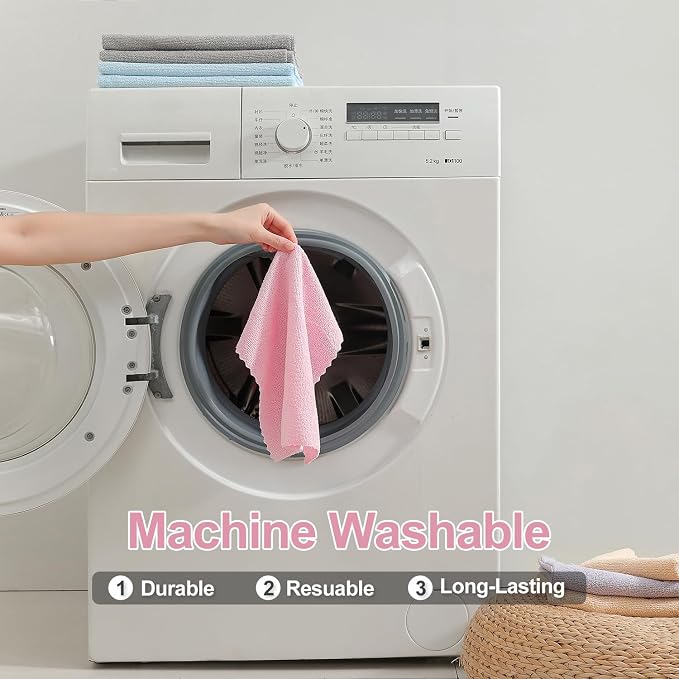 Jessy Home 80 Pack Reusable Paper Towels Pink Microfiber Cleaning Cloth Roll 12"x12" Microfiber Towels, Tear Away Cloth for Cars,Wash Cloths,Lint Free Rags for House,Kitchen,Window,Cleaning Supplies