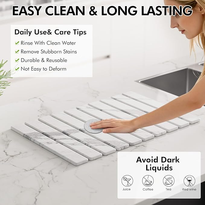 4 Pcs Diatomaceous Earth Dish Drying Mat Set, 24''x16'' Stone Dish Drying Mat, Faucet Mat and 2 Coasters for Kitchen Counter, Super Absorbent Quick Dry Mats for Dishes Bottles Cups