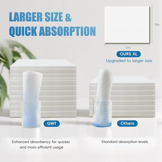 GWT XL Disposable Fragrance-Free Face Towels, 50 Count, 1 Pack | Lint-free, Makeup remover & cleanser, Biodegradable, Dry Wipes, Wet or Dry Use, Sensitive Skin