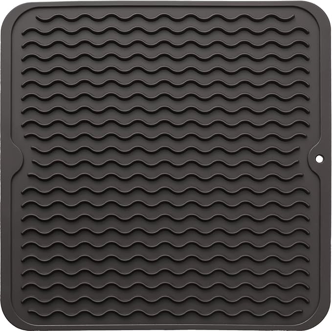 MicoYang Silicone Dish Drying Mat for Multiple Usage,Easy clean,Eco-friendly,Heat-resistant Silicone Mat for Kitchen Counter or Sink,Refrigerator or Drawer liner Coffee M 12 inches x 12 inches