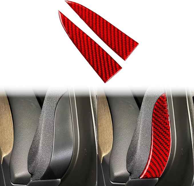 Red Real Carbon Fiber Trim for Tesla Accessories | for Model 3 2017-2022 / Model Y 2020-2024 Door Side Main Driver's Horn Speaker Panel Sticker Interior Thick Overlay Decal