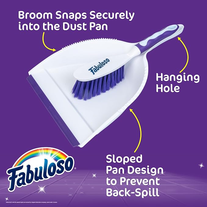 Fabuloso Brush and Dustpan Set Compact Hand Broom Floor Sweeper with Snap-Together Storage and Hanging Hole Quick Sweeping for Kitchen Bathroom Office and Car White and Purple Single Set