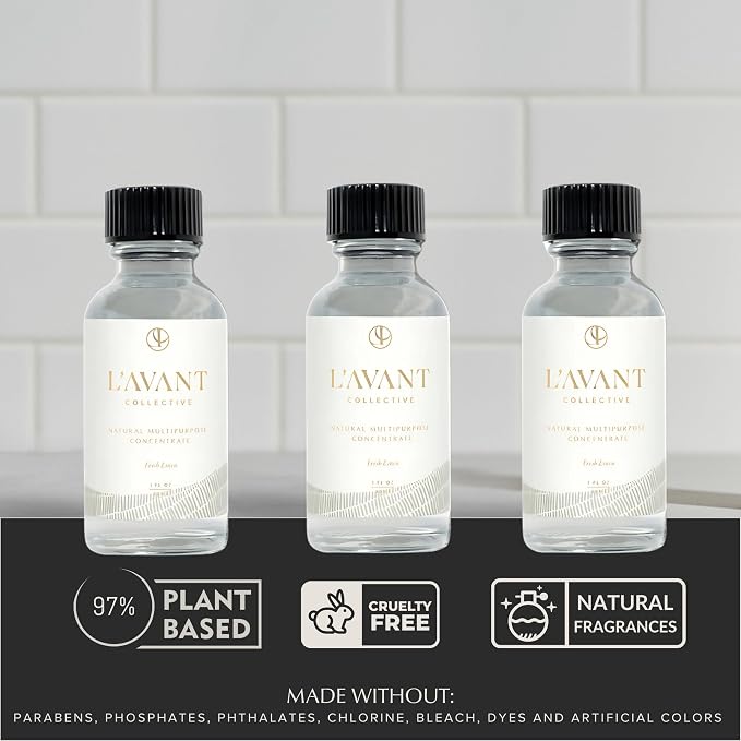 L'AVANT Collective Luxury Multipurpose Surface Cleaner Concentrate | All Purpose Cleaning Spray Refill, Plant-Based & Non-Toxic | Makes 48 Fl Oz, EPA Safer Choice | 3 Fl Oz | Fresh Linen