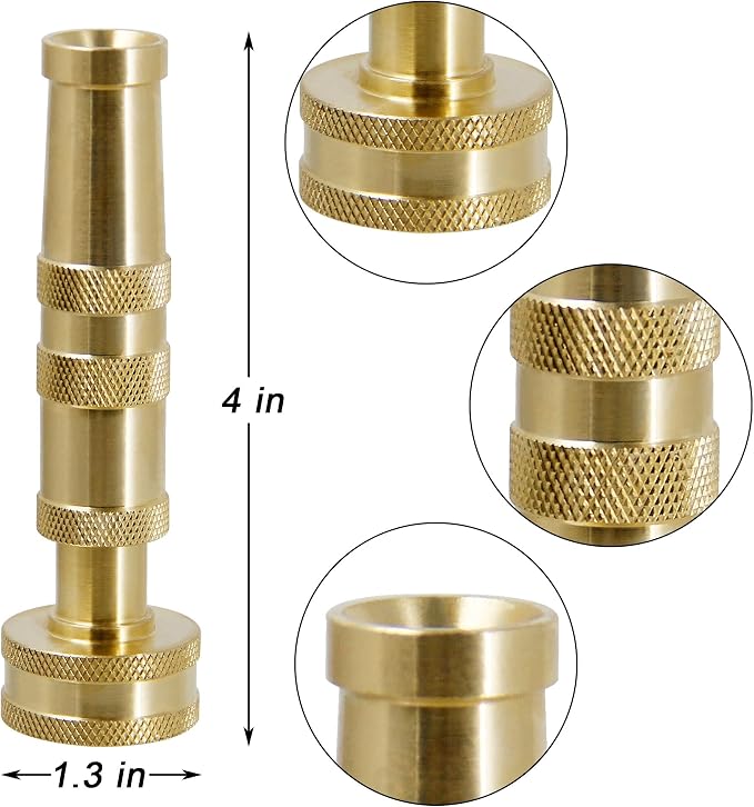 Triumpeek Solid Brass Hose Nozzle, 4 Pack 4"L Heavy Duty Brass Garden Hose Nozzle with 8 Rubber Washers