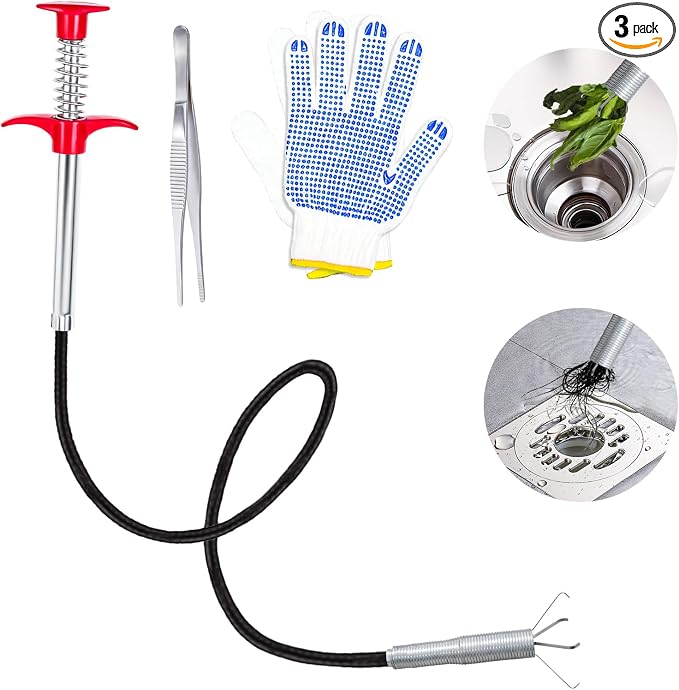Flexible Grabber Claw (4 Claws), Drain Snake with Tweezers, Bendable Hose Grabber Reacher Tool, Retractable Drain Clog Remover Tool, Pickup Tool for Bath Tub, Toilet, Kitchen Sink & Sewer (35 inches)