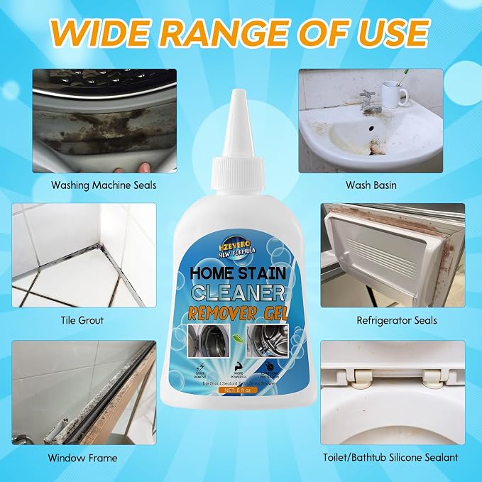 Mold Stain Remover Gel, Washing Machine Cleaner for Front Loader Washer Gasket Rubber Seal Home Stain Removal Gel for Grout, Caulk, Shower, Bathroom, Refrigerator, Bathtub Cleaning Solution 8 Fl Oz