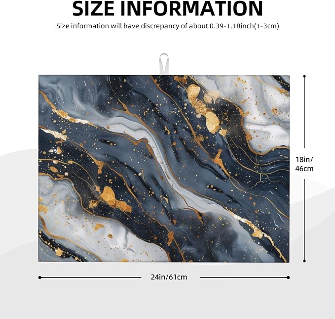 Black Marble Dish Drying Mat For Kitchen Counter, Super Absorbent Microfiber Dish Drying Pad, Kitchen Gadgets For Easy Clean Multi-Use Large 18"x24"