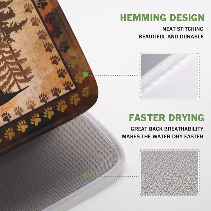 Giwawa Forest Deer Dish Drying Mat Wildlife Animal Dishes Pad 16"x18" Microfiber Absorbent Fast Dry Drainer Rack Mats for Kitchen Countertop Decor