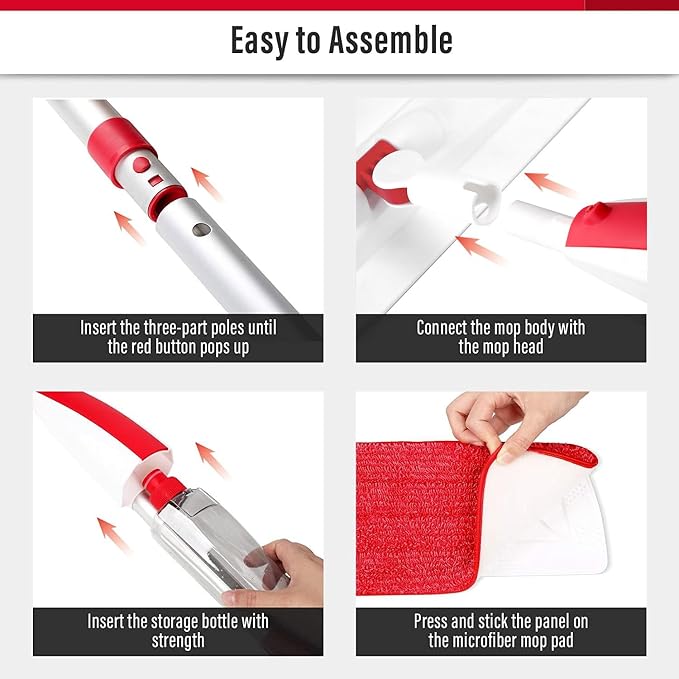 Wet Spray Mop for Floor Cleaning with 14 oz Bottle & 2 Microfiber Pads | Refillable bottle, washable pads, dry/wet use for home or commercial cleaning on hardwood, laminate, wood & ceramic floors