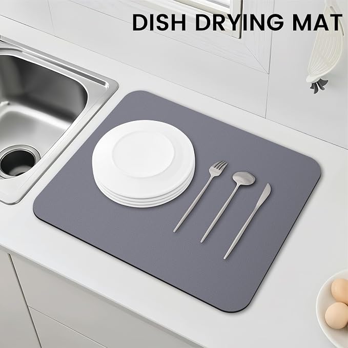 WISELIFE Dish Drying Mat Super Absorbent Drying Mat Large Dish Drying Mats for Kitchen Counter Easy Clean Dish Mat Kitchen Drying Mat15"x 18" Classic Grey