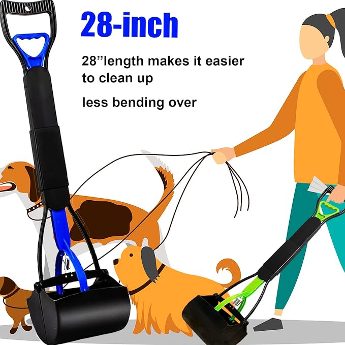 ienjoyed 2-Pack Pooper Scooper for Large Small Dogs Heavy Duty, 28" Long Handle Poop Scoop for Yard, Grass, Gravel, Dog Poop Grabber with High Strength Material and Durable Spring