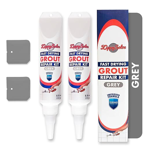 ZippySolve Tile Grout, Repair Kit, 2 Pack Grout Filler, Restore & Renew Tile Joints Line, Fast Drying Tile Grout Paint Squeeze Tube for Bathroom Shower Kitchen Floor, Waterproof (17.6 oz, Grey)