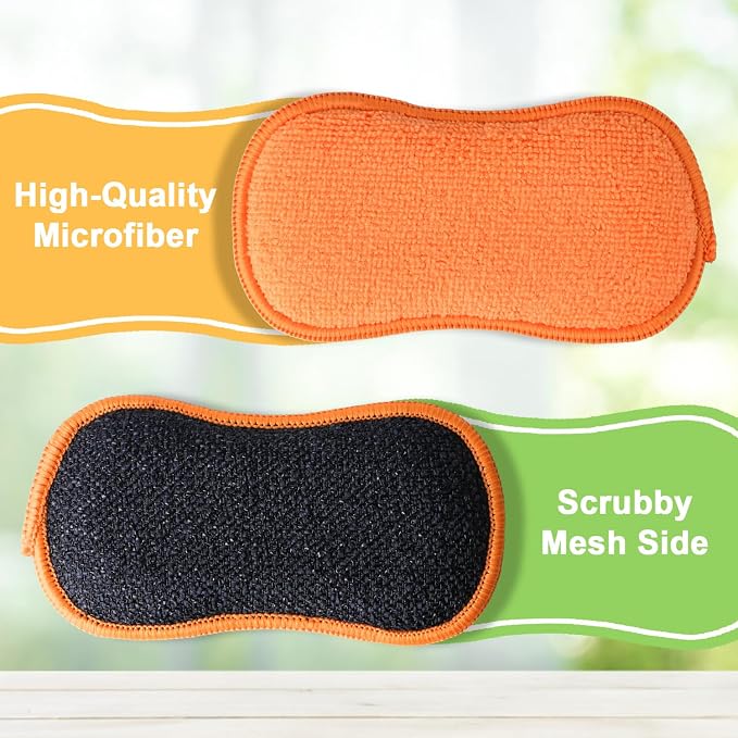 GLIMGLINT 12Pack Dish Sponges Kitchen, Non-Scratch Microfiber Sponges for Cleaning, Reusable Dish Sponge for Dishes, Pots and Pans (Multicolor)