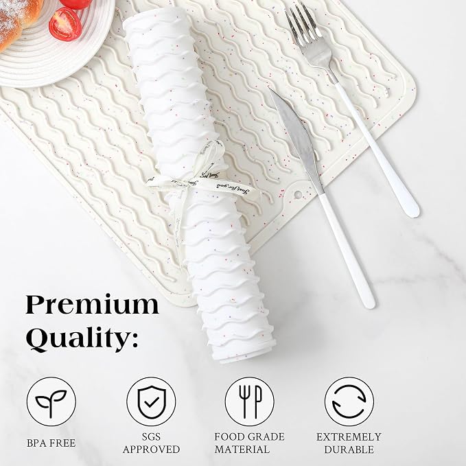 CAKETIME 2 Pack Multicolor Silicone Dish Drying Mat for Kitchen Counter Home Dining Placemats Waterproof Hot Pads Trivet Tray Dishes Rack Drainers Crafts Coffee Accessories Funny Gifts for Women