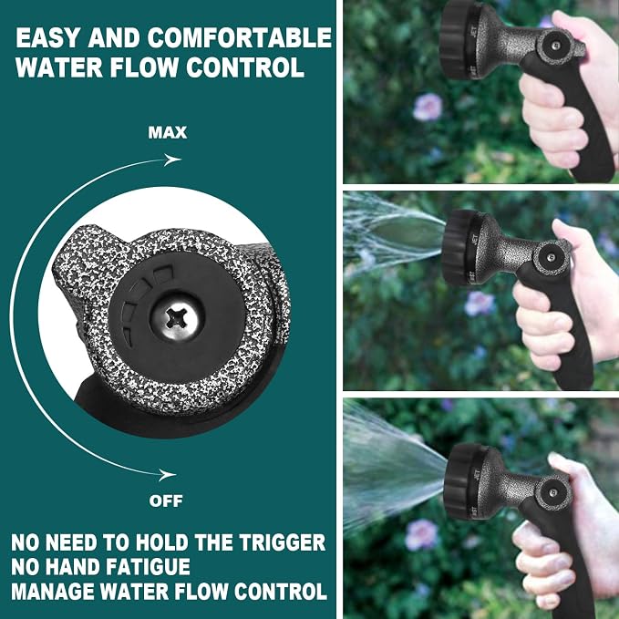 GREEN MOUNT Garden Hose Nozzle, Water Hose Spray Nozzle with Thumb Control On Off Valve for Easy Water Flow Control, Black-grey