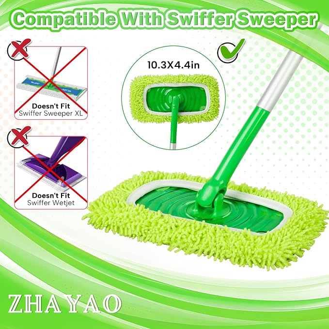 Reusable Chenille Mop Pads for Swiffer Sweeper Mop, 3 Pack | Dry Sweeping Cloths & Wet Mopping Cloths, Washable Pads for Surface/Hardwood Floor Cleaning (Mop is Not Included)