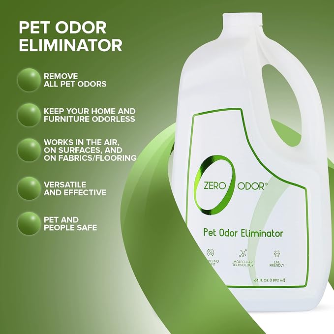 Zero Odor Pet Odor Eliminator, Air and Surface Odor Remover for Carpet, Furniture, and Pet Beds, Refill, 64 oz