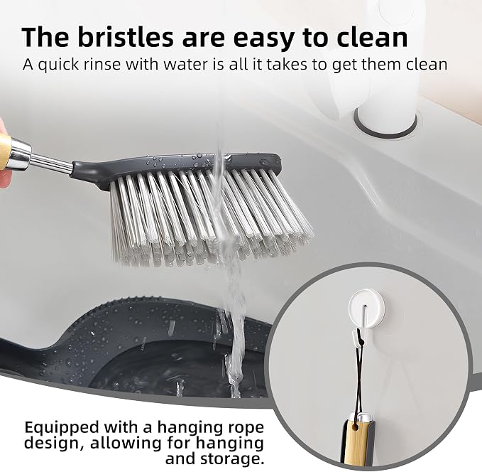 Hand Broom and Dustpan Set with Bamboo and Stainless Steel Handle, PET Bristles, Portable Cleaning Kitchen Countertops, Table Tops,Crumbs,beds,Sofas,Camping,Cars and Animal Cages