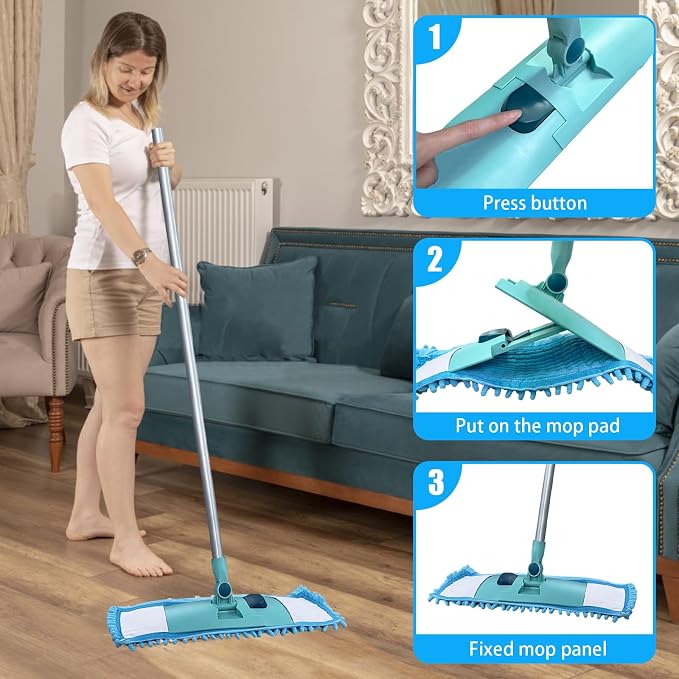 4PCS 16'' Microfiber Dust Mop Pads Compatible with Leifheit 55210 | Reusable Mop Refills,Replacent Wet Mopping Pad & Washable Dry Sweeping Cloths for Hardwood Floor/Tile/Marble Cleaning