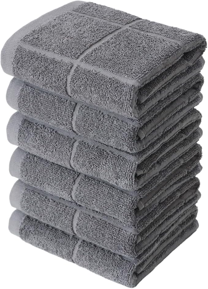 Glynniss Kitchen Towels Pack of 6, Dish Towles for Kitchen Drying, Cotton Kitchen Hand Towels (Grey, 15x25 inches - 6pcs)
