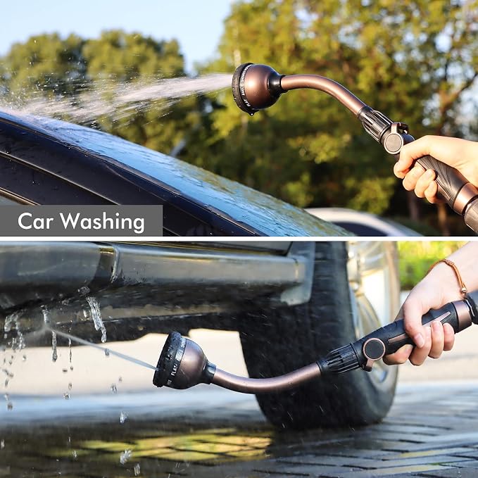 RESTMO Watering Wand Heavy Duty, 15-Inch Long Hose Nozzle Sprayer | 10 Spray Patterns & Thumb Flow Control, Metal Garden Hose Wand for Water Hanging Baskets and Shrubs, Oil Rubbed Bronze