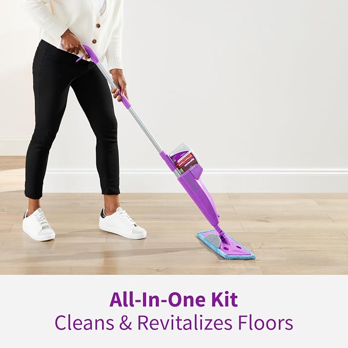 Rejuvenate Click N Clean Multi-Surface Spray Mop, All-in-One Kit, 1 Count | Includes Mop, 2 Microfiber Pads, 2 Adapters, Scrub Pad & 32 Oz Cleaner, Use on Sealed Hardwood, Laminate, Vinyl & Tile Floors