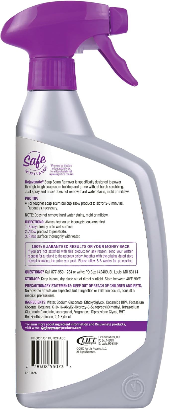 Rejuvenate Soap Scum Remover, 24 Ounces, Easily Dissolves Soap Scum Without Scrubbing | Gentle For Daily Use, Non-Bleach Formula is Safe on Glass Showers, Ceramic Tile, Chrome & More, Safe For Pets & Kids