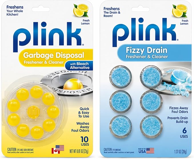 Plink Cleaning Kit Garbage Disposal Cleaner and Deodorizer 10 Capsules Fizzy Drain Freshener and Cleaner 6 Tablets Lemon Scent