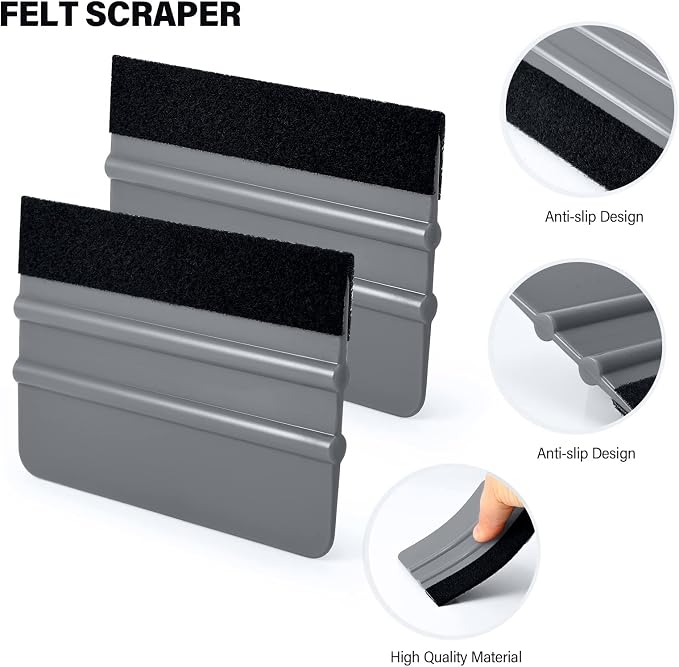 Gomake Vehicle Vinyl Wrap Window Tint Film Tool Kit Include 4 Inch Felt Squeegee, Retractable 9mm Utility Knife and Blades, Zippy Vinyl Cutter and Mini Go Corner Squeegee for Car Wrapping