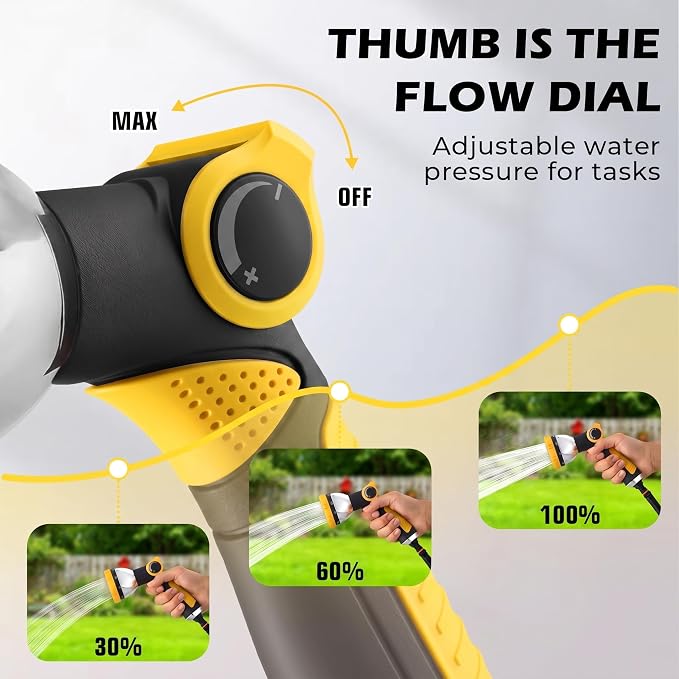 Garden Hose Nozzle High Pressure Leak Proof Spray Water Hose Nozzle Sprayer | Thumb Control 10 Spray Patterns On Off Valve Non-Slip Grip Hose Sprayer Nozzle for Plants & Lawns Watering,Car&Pet Washing