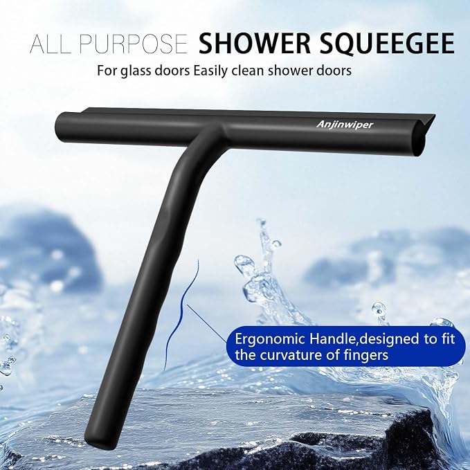 Shower Squeegee for Glass Doors, 8 Inch Shower Door Squeegee, Adhesive Hook | Silicone Streak Free, Anti-Rust, All Purpose Squeegee for Shower Glass, Tile Walls, Window, Car, Water & Soap Cleaning Tool