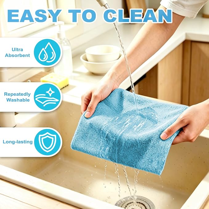 Puomue 55 Pack Microfiber Cleaning Cloth Roll, Tear Away Reusable Paper Towels, 11" X 9", Ultra Absorbent & Lint Free Microfiber Cloth for Cleaning Cars, Kitchen, Window, Home and Shop, Blue