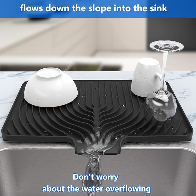 Dish Drying Mat for sink with a bulged edge,18"×12"Silicone Self-Draining | Various sizes and colors,Self-Draining Slope Structure,Enabling faster drying,Heat-Resistant,Easy to clean,Food-grade