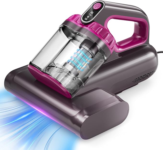 BYHUME Mattress Vacuum Cleaner, 17Kpa 650W Bed Vacuum Cleaner, 273nm UV-C Light & Ultrasonic 145°F Heating, 80000 RPM/Min Brushroll Rotation, Wide Suction Port for Pillows Cribs Sofa, Black Corded
