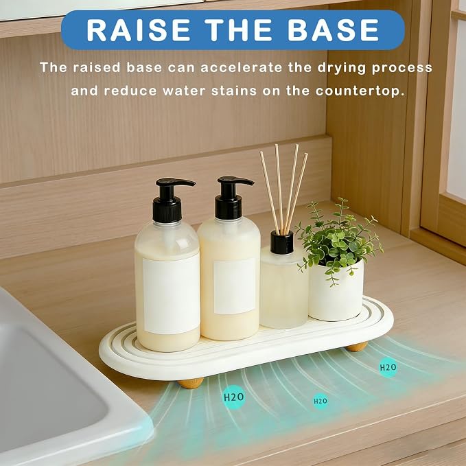 Instant Dry Sink Tray, Anti-Slip Stone Sink Caddy, Durable Kitchen Sink Organizer, Quick Dry Water Absorbing Stone Tray for Bathroom Counter, Stone Soap Tray
