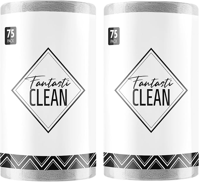 Fantasticlean Microfiber Cleaning Cloth Rolls- 150 Sheets (2 Rolls of Grey) | 12'' by 12'', Super Absorbent, Lint-free, Tear-away Microfiber Towel Roll, for All-Purpose Cleaning