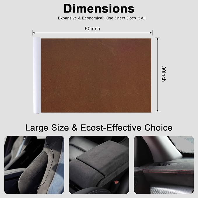 Premium Dark Brown Suede Fabric Wrap - 30x60 inch Suede Wrap for Car Interior - Self-Adhesive Microfiber and Synthetic Leather, Stretchable Interior Film for Car and Home Decor
