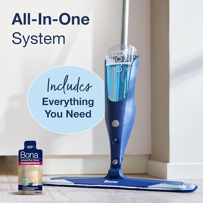 Bona Hardwood Floor Premium Spray Mop - Includes Wood Floor Cleaning Concentrate and Machine Washable Microfiber Cleaning Pad - Dual Zone Cleaning Design for Faster Cleanup